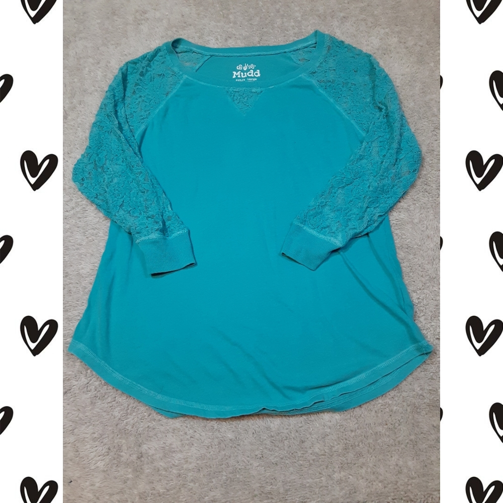 Teal Mudd 3/4 length sleeve shirt with lace XL